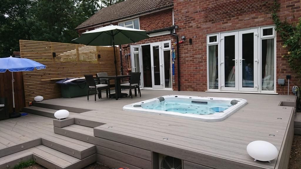 Composite decking with hot tub